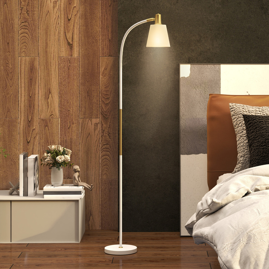 HOMCOM Stehlampe modern aus Metall in Weiß und Gold, höhenverstellbar bis 160 cm, E27-Fassung für Wohnzimmer, Schlafzimmer oder Büro - Bild 2