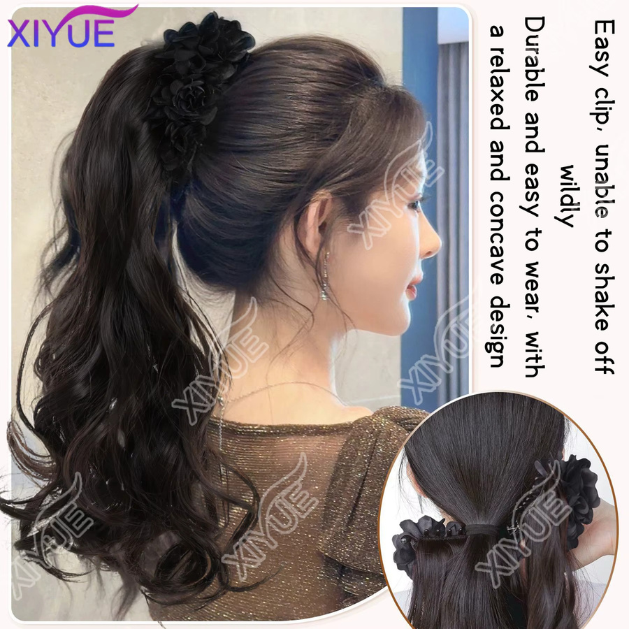 XIYUE Clip-in-Haarschwanzverlängerung, synthetisch, schwarz, gewellt - Bild 3