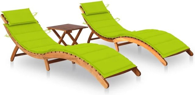 vidaXL Sonnenliegen Set aus Akazienmassivholz mit Tisch und hellgrünen Auflagen - Bild 1