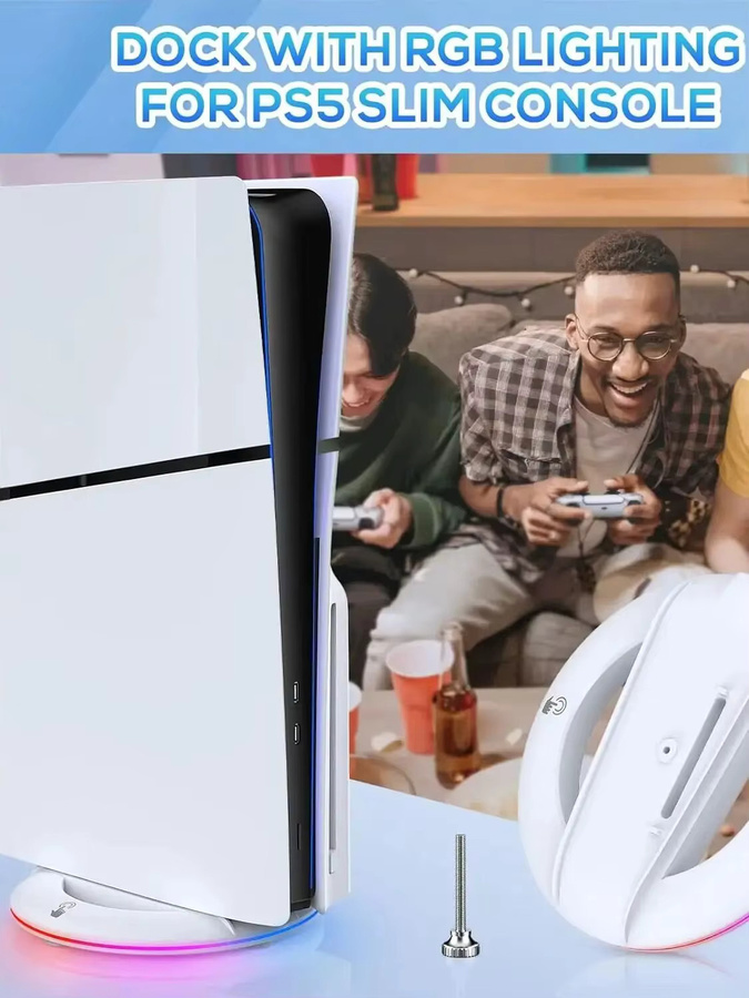 IPEGA Vertikaler RGB Basisständer für PS5 Slim Konsole (Disc und Digital) in Schwarz und Weiß mit 14 Lichtmodi - Bild 2