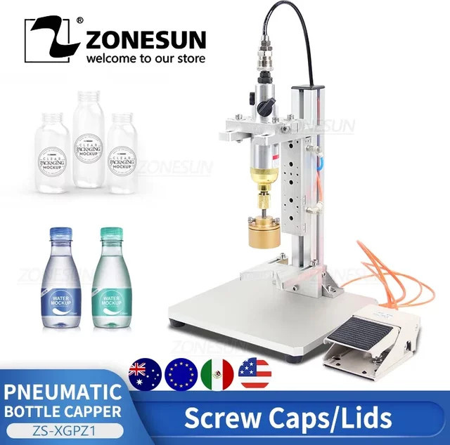 ZONESUN ZS-XGPZ1 Pneumatische Verschließmaschine für Kunststoff-Saftflaschen mit Schraubverschluss, Silber - Bild 1