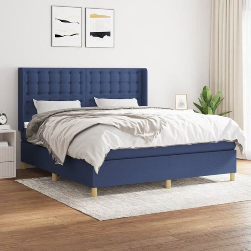 Vidaxl Boxspringbett mit Matratze in Blau und Weiß aus Stoff, B/T/H: 160 x 200 x 118 cm - Bild 1