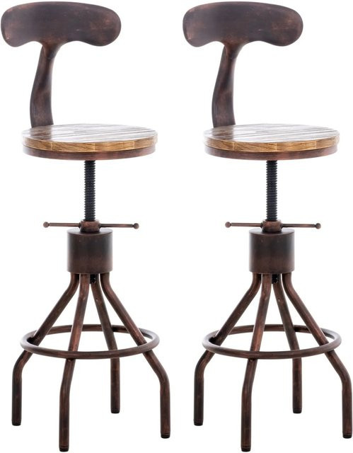 DELUKE 2er Set Barhocker SALIS in Bronze und Holz im Industrial-Look, B/T/H: 41 x 41 x 96 cm - Bild 1
