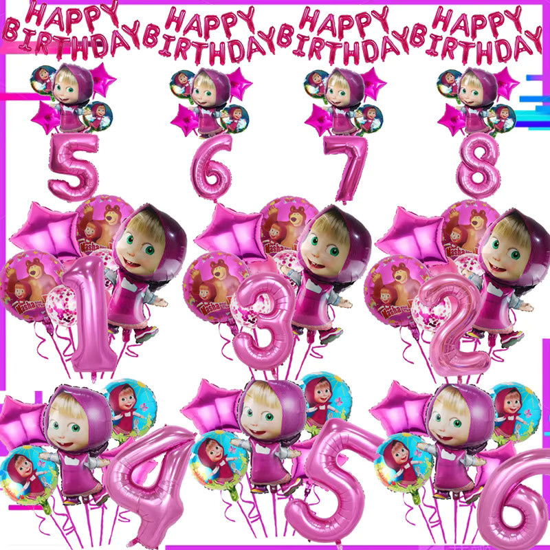 Potdemiel Mascha und der Bär Geburtstagsballons Rosa Folienballons für Kinderpartys - Bild 3