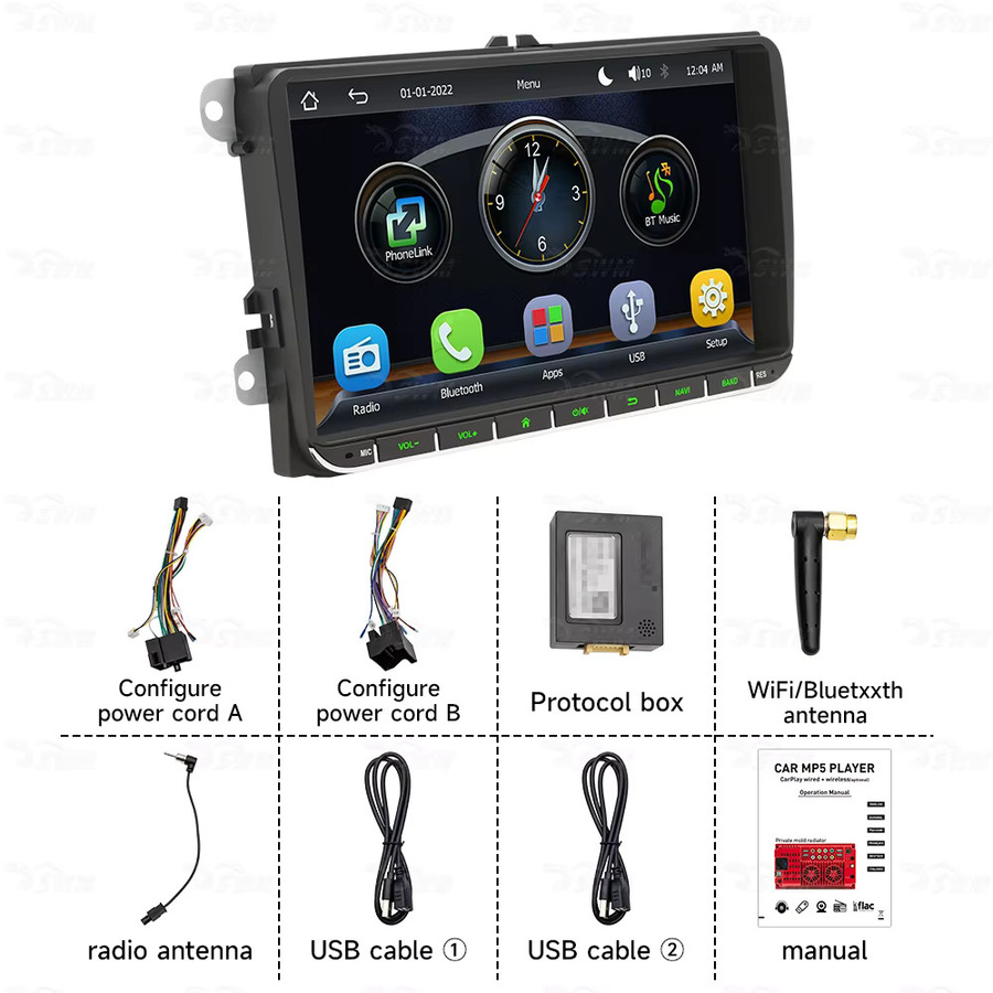 BQCC 9 Zoll Autoradio mit Carplay Touchscreen und RDS für VW Volkswagen Golf Polo Tiguan Passat in Schwarz - Bild 3