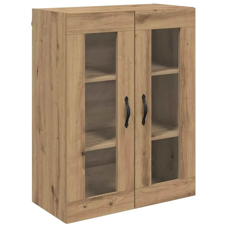 vidaXL Wandschrank Artisan-Eiche mit Glastüren und Regalböden, Farbe: Braun, B/T/H: 69,5 x 34 x 90 cm - Bild 1