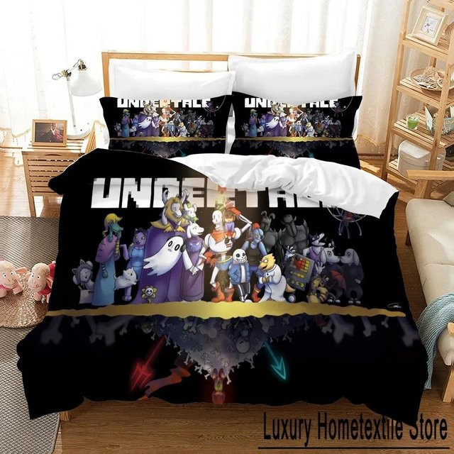 Undertale Bettwäscheset mit Frisk, Sans und Papyrus Motiv, Schwarz, B/H: 200 x 230 cm - Bild 1