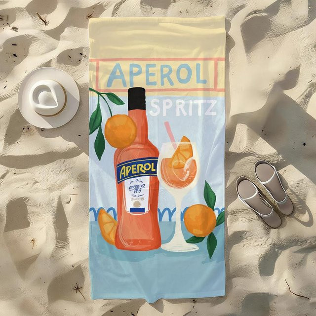 Ka Chen Mutong Schnelltrocknendes Strandtuch mit Aperol Spritz Motiv, Weiß/Mehrfarbig, B: 65 cm, H: 115 cm - Bild 1