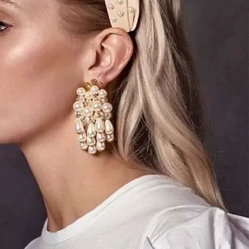DINGABIYU Ohrringe im Hofstil, Perlenquastenanhänger, Gold, Vintage - Bild 2