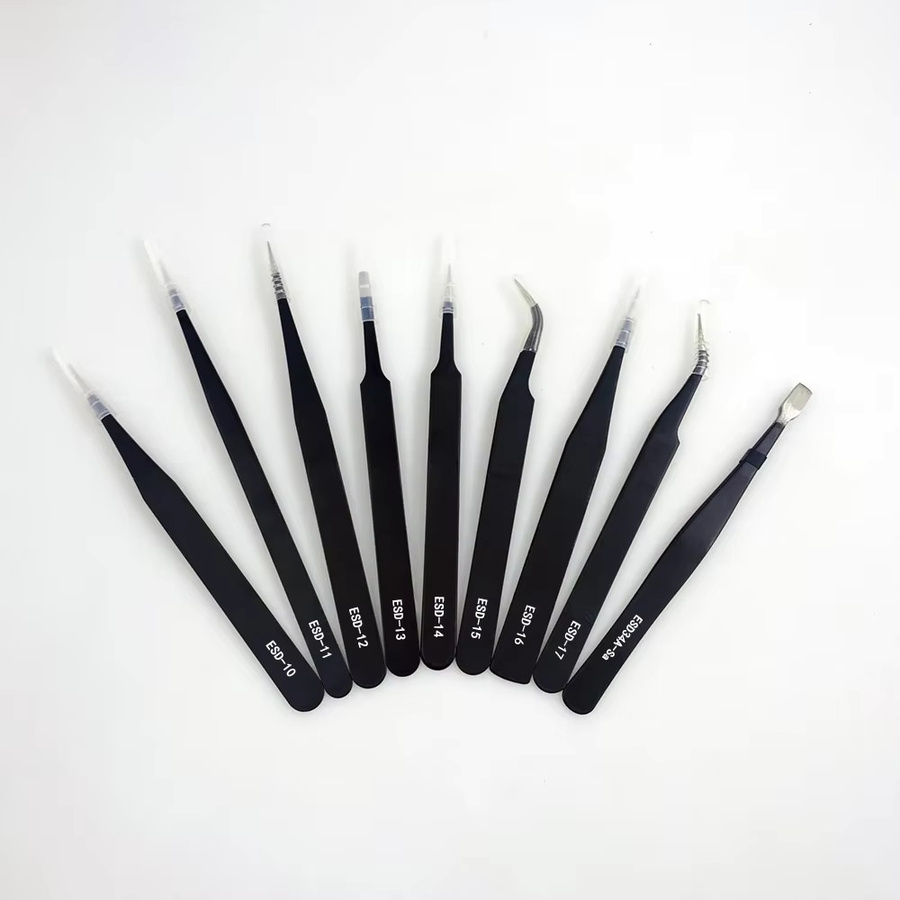 Antistatisches Präzisionswerkzeug-Set in Schwarz mit gebogenen und geraden Pinzetten für ESD-sichere Elektronikreparatur, Schmuckherstellung und Beauty-Anwendungen - Bild 3