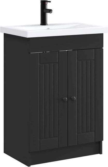 vidaXL Badezimmermöbel Waschtischunterschrank modern Schwarz matt B: 78,5 cm, T: 37,5 cm, H: 81 cm - Bild 1
