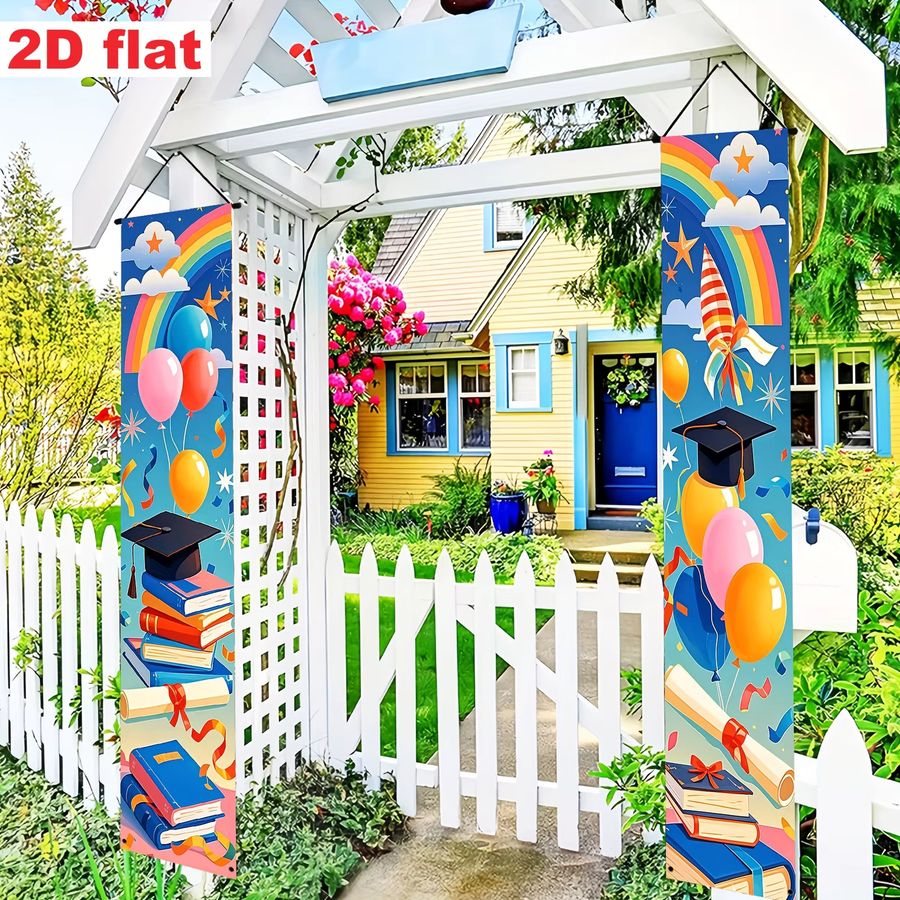 VIKAMA Abschlussbanner zur Partytürdekoration mit Ballon, Feuerwerk und Regenbogen-Design in Multicolor - Bild 3