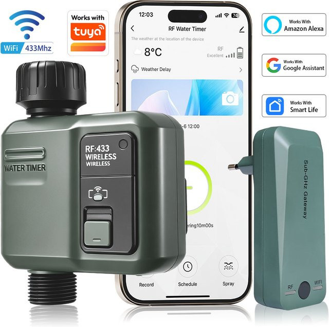 JIHUAN Tuya Smart-Gartenbewässerungstimer mit WiFi und RF433, programmierbarer automatischer Bewässerungscontroller in Grau mit Regenwasser-Verzögerungsfunktion - Bild 1