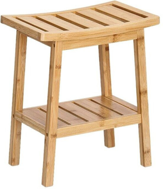 Zeller Hocker mit Ablage aus Bambus in Natur, B/T/H: 25 x 40 x 46 cm - Bild 1
