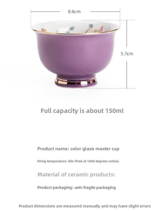 Lila Keramik-Tasse mit floralem Design und schwerem Griff für Gongfu-Tee - Bild 4