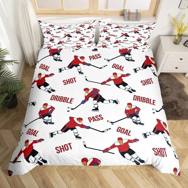 Lodestar Eishockey Bettwäsche-Set mit geometrischem Karo Patchwork Design in Weiß, Microfaser Bettbezug und Kissenbezug für Erwachsene, B/H: 70 x 133 cm - Bild 1