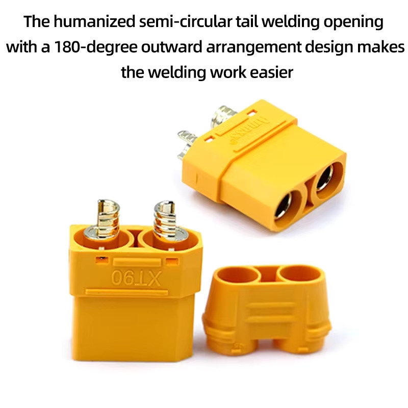 AMASS XT90 Stecker Set mit isolierenden Endkappen in Gelb für RC Hobby Modelle und Lipo Batterien (männlich und weiblich) - Bild 2