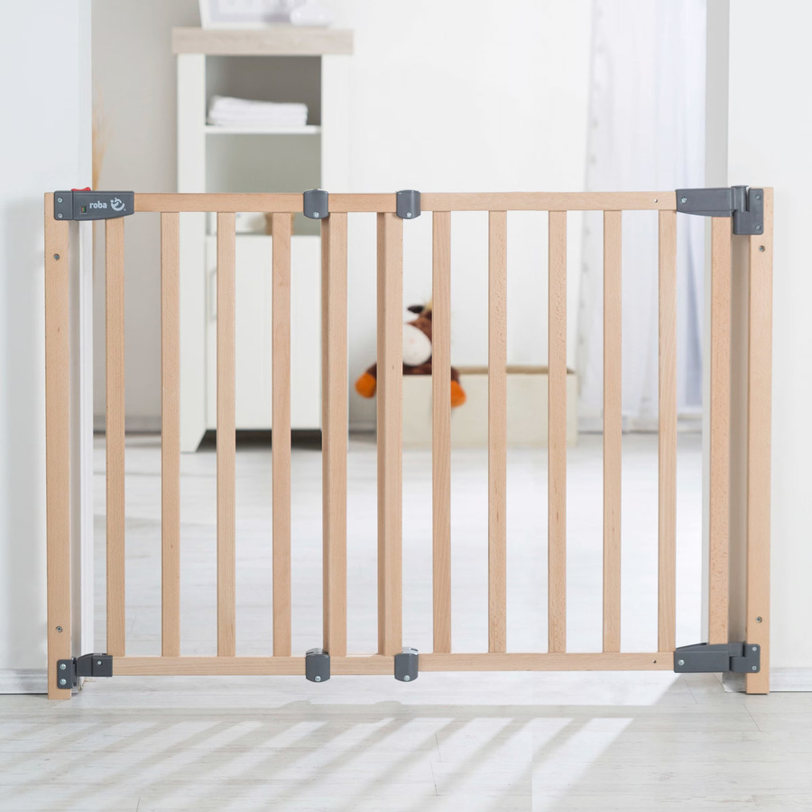 Roba Türschutzgitter Safety Up aus Holz in Braun, erweiterbar als Schwingtür für Türen und Treppen, B/H: 75,7 x 118,5 cm - Bild 3