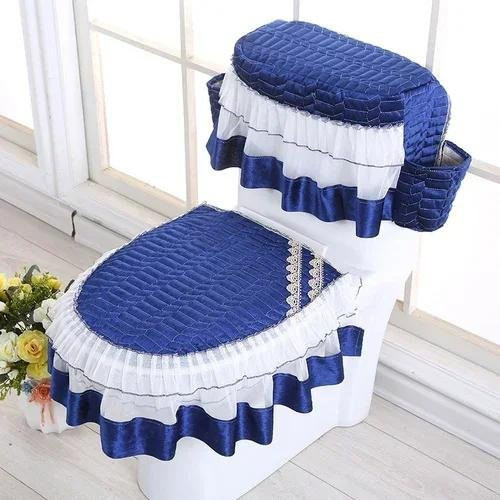 3-teiliges Toilettenmatten-Set Wucifang Jewelry in Blau aus Baumwolle für das Badezimmer - Bild 1