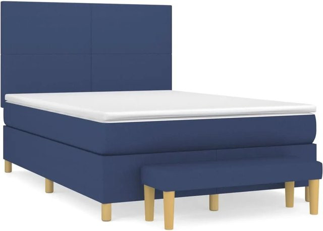 vidaXL Boxspringbett mit Matratze Hybrid-Design in Blau und Weiß, B/T/H: 140 x 190 x 128 cm - Bild 1