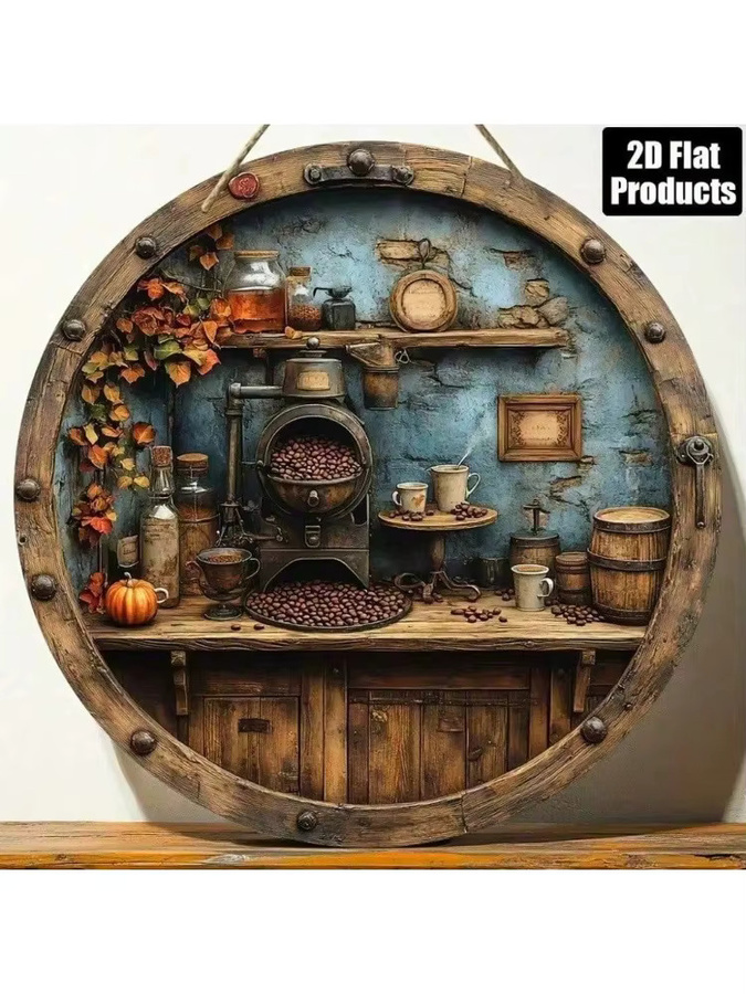 Rundes Vintage Kaffee Blechschild von CIFBUY in Multicolour, Retro Metall Wandkunst für Küche und Café, Durchmesser: 30,48 cm - Bild 3