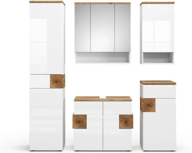 Vicco Badmöbel-Set Eden in Weiß und Artisan-Eiche, modernes 5-teiliges Badezimmer-Set mit Waschbeckenunterschrank, Spiegelschrank, Hängeschrank, Hochschrank und Midischrank - Bild 2