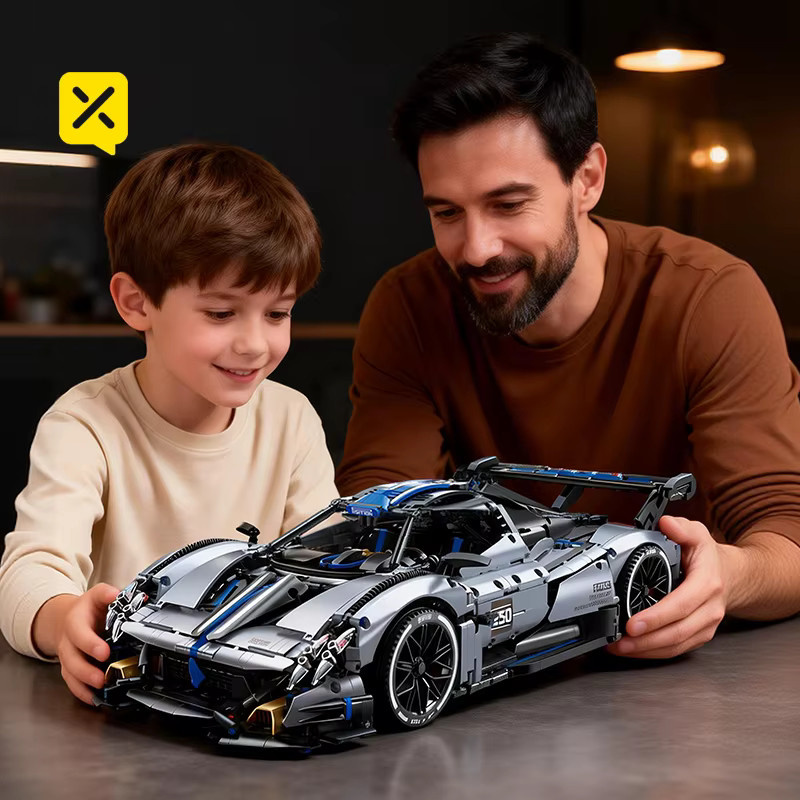 TOYLINX Rennsportwagen-Baustein-Set in Silberblau mit detaillierten Motorschienenflügeln für Sammler - Bild 2