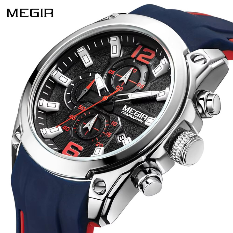 MEGIR Chronograph Armbanduhr, Quarz, Edelstahl, Schwarz, Herren - Bild 7