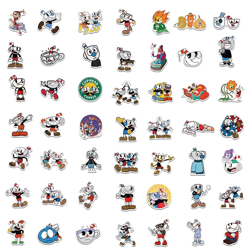 100 Stück Cuphead und Mugman Graffiti Aufkleber, wasserfeste Cartoon Sticker für Skateboard, Laptop und Telefon, Mehrfarbig - Bild 4