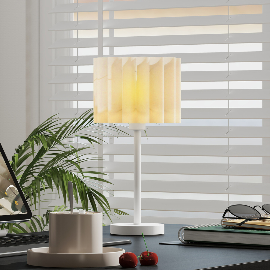 HOMCOM Tischlampe mit Wellen-Lampenschirm in Weiß für Wohnzimmer und Spielzimmer mit E27-Fassung und Knopfschalter - Bild 2