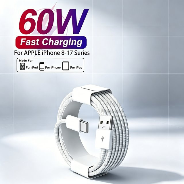 Keai USB-C auf USB-C Ladekabel 60W für Apple iPhone 16 15 14 13 12 11 Pro Max in Weiß - Bild 1
