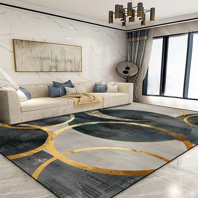 Karpetti Moderner Geometrischer Teppich in Gold und Grau, Weich und Rutschfest, B/T: 160 x 230 cm - Bild 1