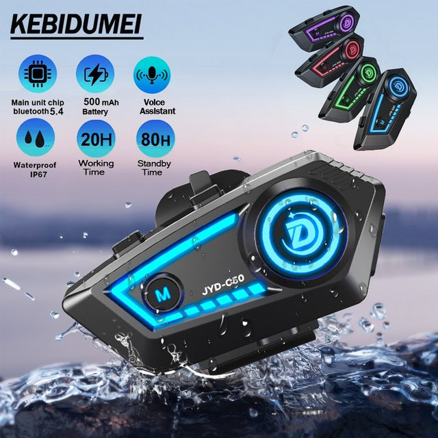 JYD-C50 Motorradhelm-Headset Bluetooth Freisprecheinrichtung mit HiFi Stereo, RGB-Licht und IPX67 Wasserdichtigkeit in Schwarz - Bild 1