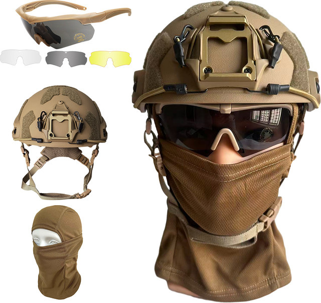 HWZHYB Taktisches Militär Helm-Set mit Schutzbrille und Vollgesichtsmaske für Airsoft und Outdoor-Sport, Farben: Schwarz oder Beige, getönte Linsen - Bild 1