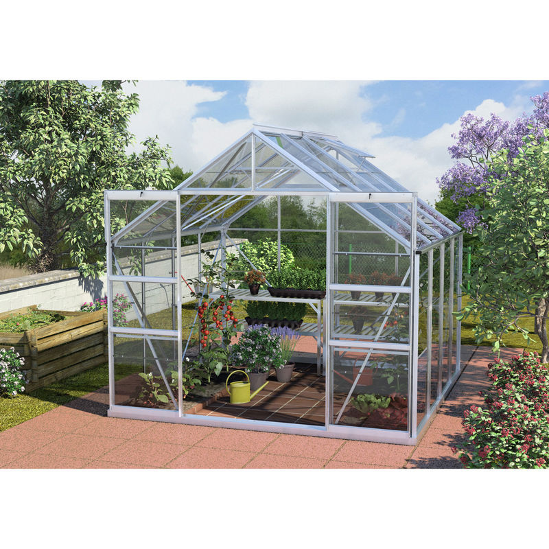 Vitavia Gewächshaus Mars mit 6,7 m² Fläche, silberfarbenes eloxiertes Aluminium und ESG-Glas - Bild 3