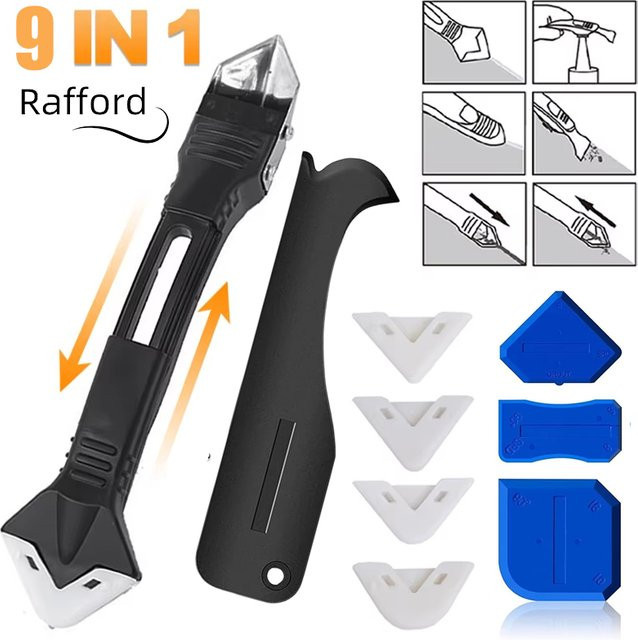 Rafford 9-teiliges Silikon-Entferner und Dichtstoff-Glätter Set aus Kunststoff für sauberes Abdichten und Fugenarbeiten - Bild 1