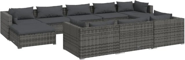 vidaXL 10-tlg Garten-Lounge-Set in U-Form aus grauem Poly-Rattan mit Polsterkissen und pulverbeschichtetem Stahlgestell - Bild 1