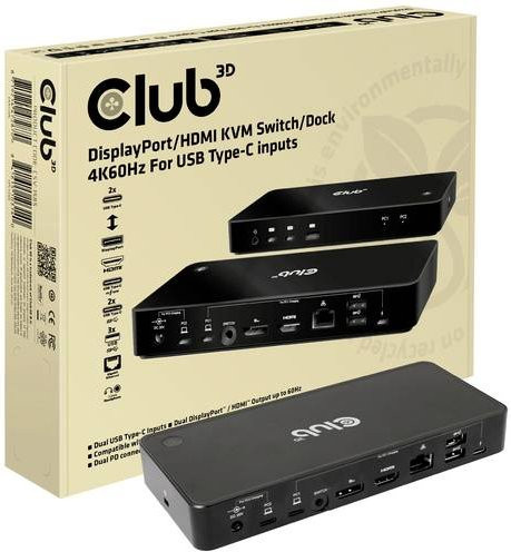 club3D KVM Switch 4K60Hz HDMI und DisplayPort mit USB-C und USB-A in Schwarz - Bild 1
