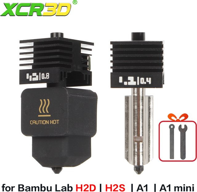 XCR3D H2D High Flow Hotend Düsen-Kit mit Silikon Socken Abdeckung für Bambu, Schwarz - Bild 1
