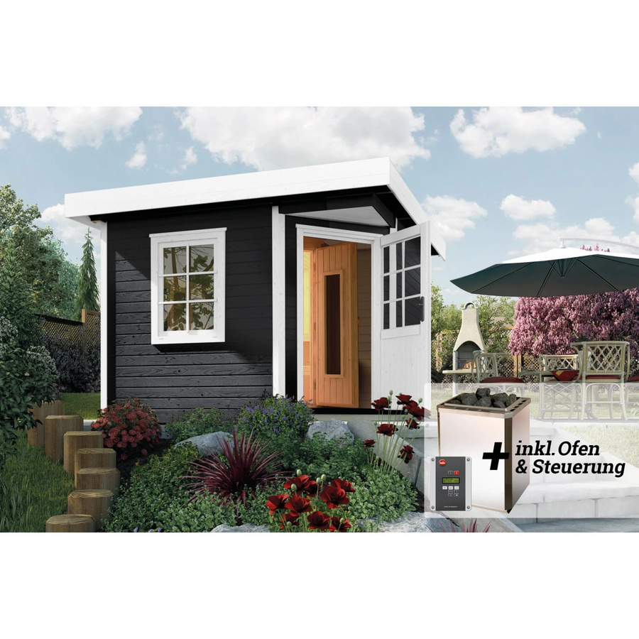 WEKA Saunahaus SALO Sparset mit 7,5 kW Ofen in Anthrazit, B/H/T: 338 x 237 x 338 cm - Bild 3