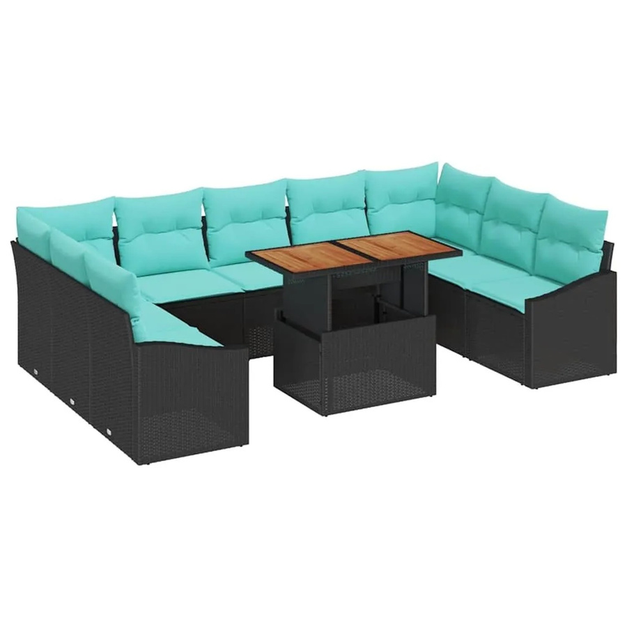 vidaXL Garten Essgruppe aus Akazienholz mit 10 Teilen und Kissen in Schwarz und Teal - Bild 2