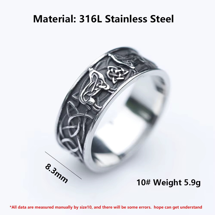 Ring Herren, Edelstahl, Vintage, Silber, Wikinger Wolf - Bild 2