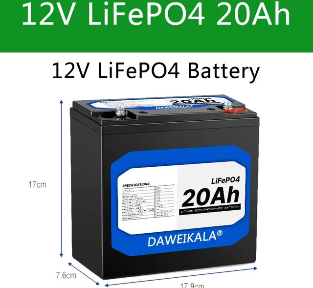 DAWEIKALA LiFePO4 Akku 12V 20Ah Lithium-Eisenphosphat Batterie in Schwarz für Kinderroller und Elektro-Boots - Bild 1