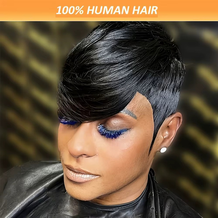 OYM HAIR Pixie-Schnitt Echthaar-Perücke, kurzer Bob mit Pony, 100 % brasilianisches Echthaar - Bild 3