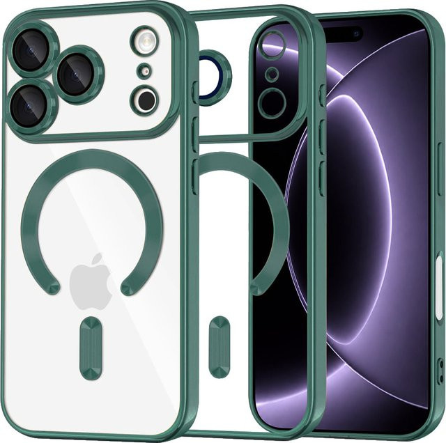 Techsuit Luxury Crystal MagSafe-Hülle für Apple iPhone 18 Pro und iPhone 17 Pro, Dunkelgrün/Transparent - Bild 1