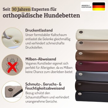 SABRO Hundebett KUDDE aus Kunstleder in Beige mit orthopädischem Schaumstoff und abnehmbarem Bezug, B/T/H: 85 x 70 cm - Bild 3