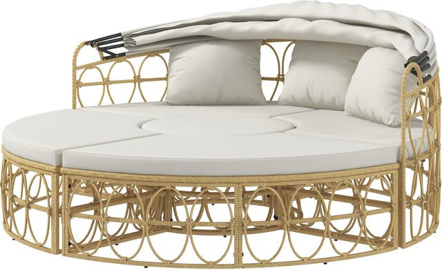 HOMCOM Muschel Gartenmöbel-Set mit Zweisitzer, klappbarem Verdeck und Couchtisch in Creme und Beige - Bild 1