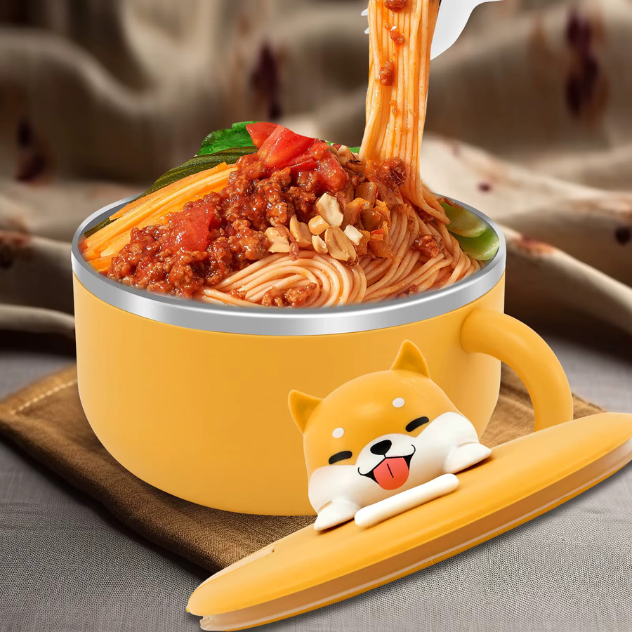 Willstar Ramen Schüssel aus Edelstahl mit Deckel und Spork in Orange, 1200 ml - Bild 2