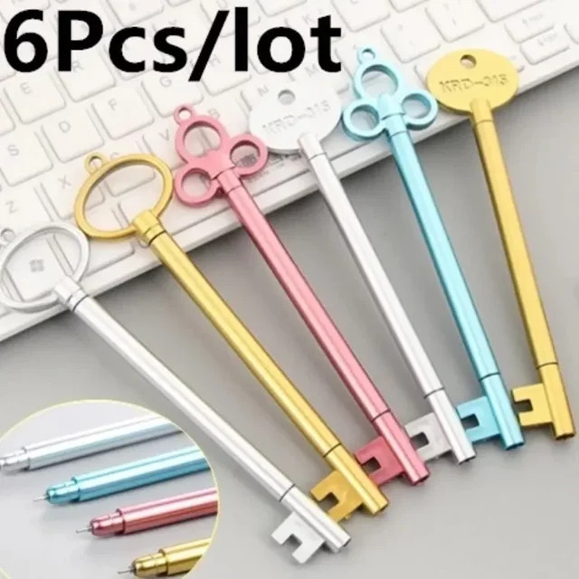 6er Set Schlüssel-Kugelschreiber aus Metall in Multicolour, faltbare und tragbare Schreibwerkzeuge für Büro und Alltag - Bild 1