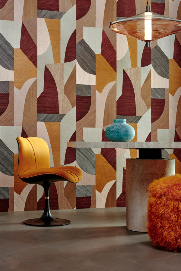 Arte International Wallpaper Puzzle Ruby Fires in Orange und Multicolour mit geometrischem Abstract-Design - Bild 1